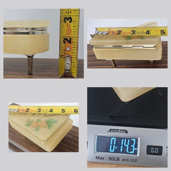 Hand Carved Alabaster Piano Trinket Box Italy Floral Happy 50th Anniversary - Picture 8 of 11